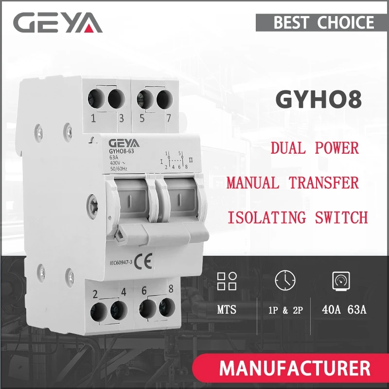 GEYA GYHO8 MTS 63A Dual Power Manual Conversion Isolating Switch Interlock Circuit Breaker AC Isotator 1P 2P 3P 4P