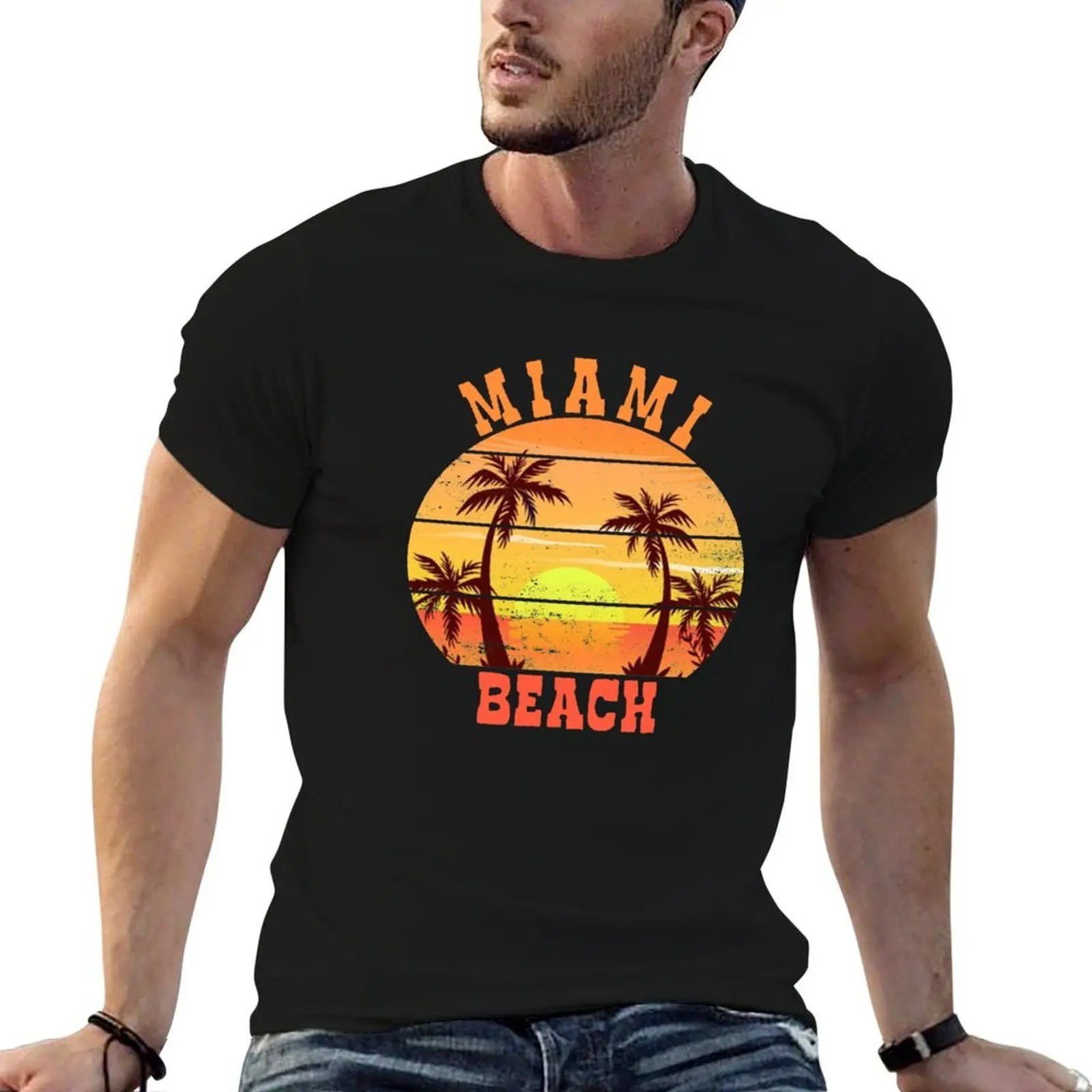 

Retro Cool Miami Beach Sunset - Florida Beaches T-Shirt t shirts for man slim fit men t shirt cotton 100% T-Shirt