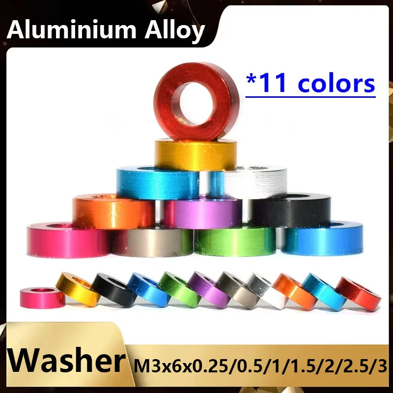 Colored Anodized M3 Aluminium Flat Washers, spec M3 *6, Thickness 0.25/0.5/1/1.5/2/2.5/3mm, Aluminium Gaskets
