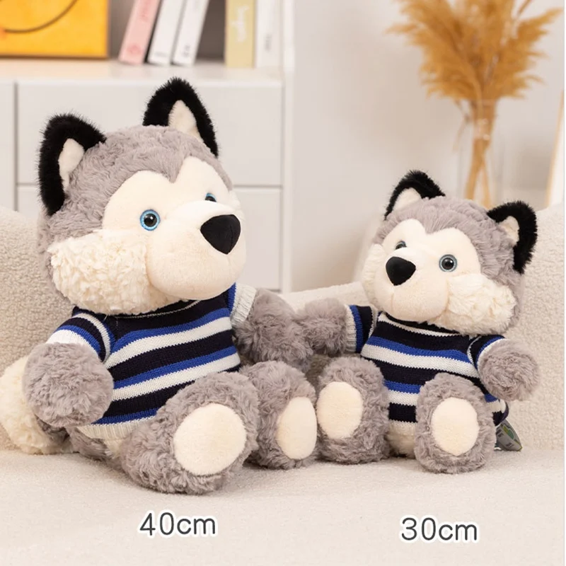 

Cute Fluffly Husky Plush Doll Cartoon Stuffed Animals Puppy Wear Sweater Soft Baby Accompany Sleeping Pillow for Girls Gifts