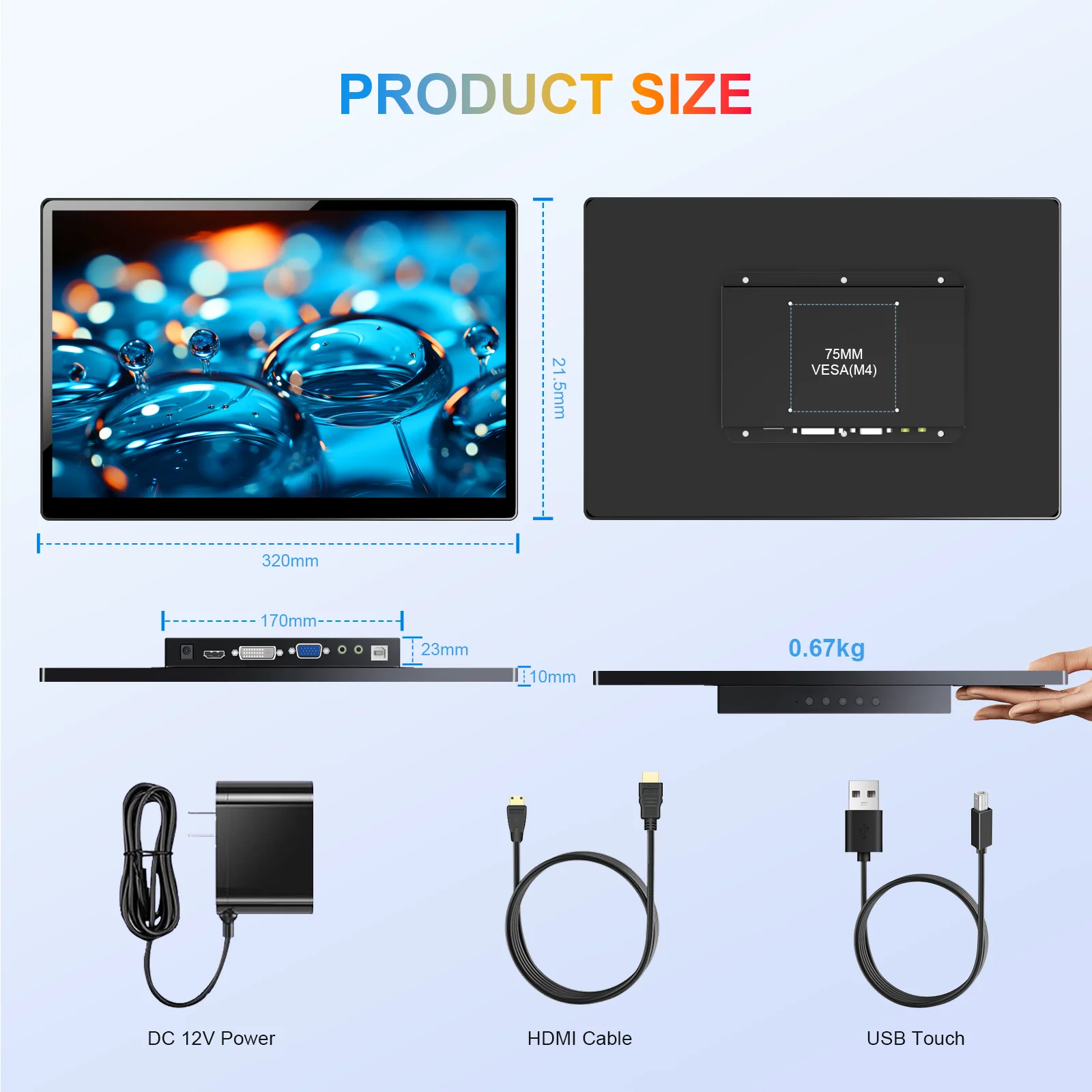 Unew 14 inch 1920x1200 Touch Monitor 500cd 16:10 60Hz IPS Portable Monitor Second Screen for Laptop Switch Xbox VESA 75*75mm