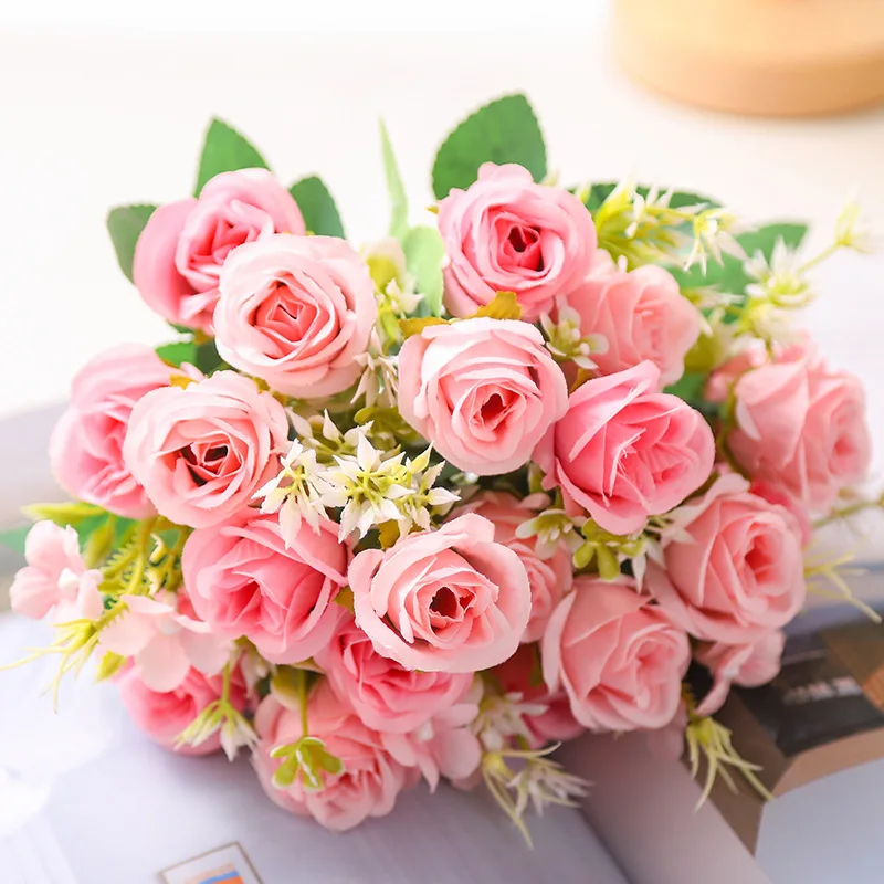 

3pcs 10Heads Fake Rose Flowers Artificial Flowers Faux Roses Flower Bouquets for Home Wedding Xmas Craft Vase Party Decoration