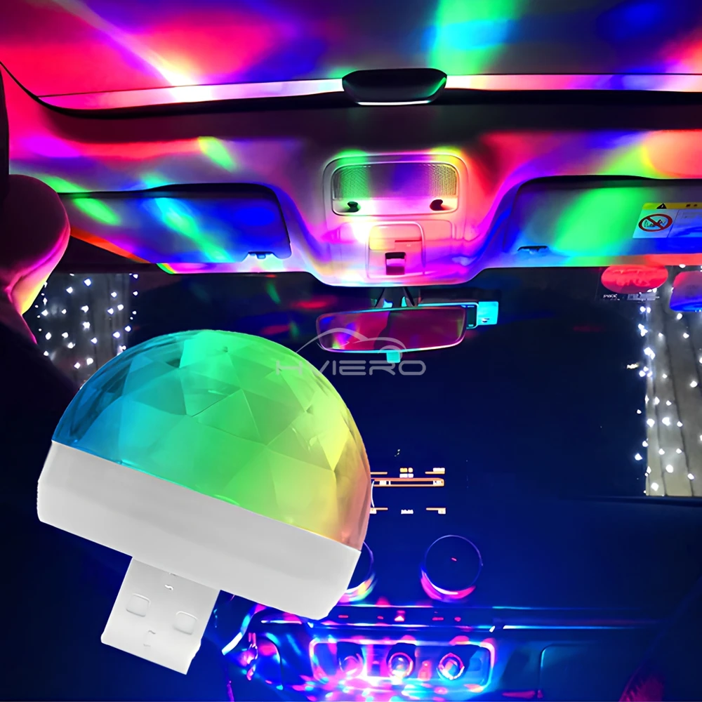 Car USB Ambient Light DJ RGB Mini Colorful Music Sound Led Apple USB Interface Holiday Party Atmosphere Interior Dome Trunk Lamp image 2