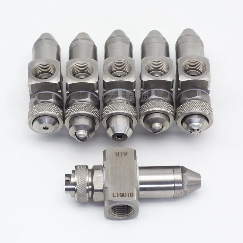 Stainless steel anti drip air atomizing nozzle, two fluid corrugated cardboard humidifying lubricating oil nozzle head
