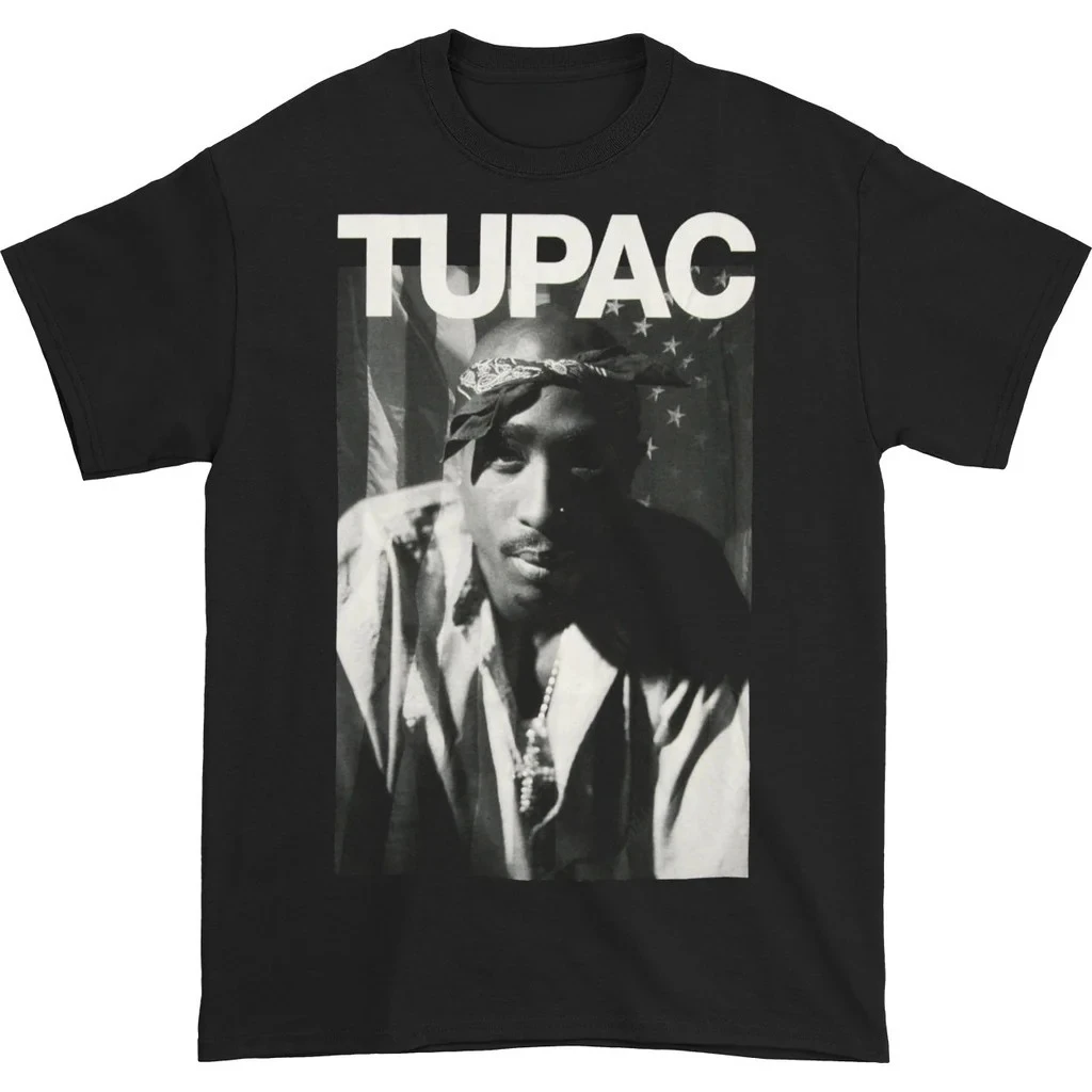 

Tupac Stars & Stripes Graphic Printing Summer Luxury Brand Cotton Men's and Women's T-Shirts Short Sleeves Street Fashion Trend