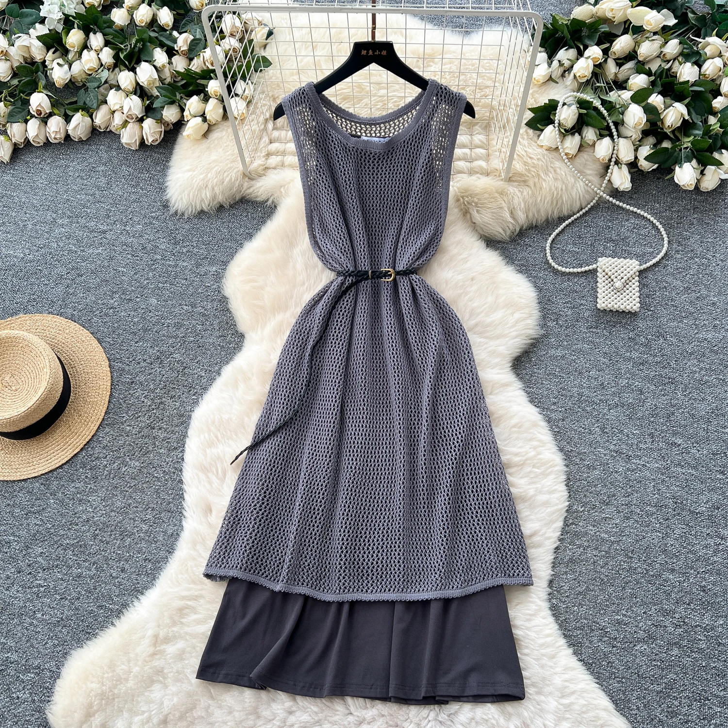 

Сексуальная шикарная однотонная вязаная винтажная женская повседневная одежда без рукавов в стиле пляжного отдыха