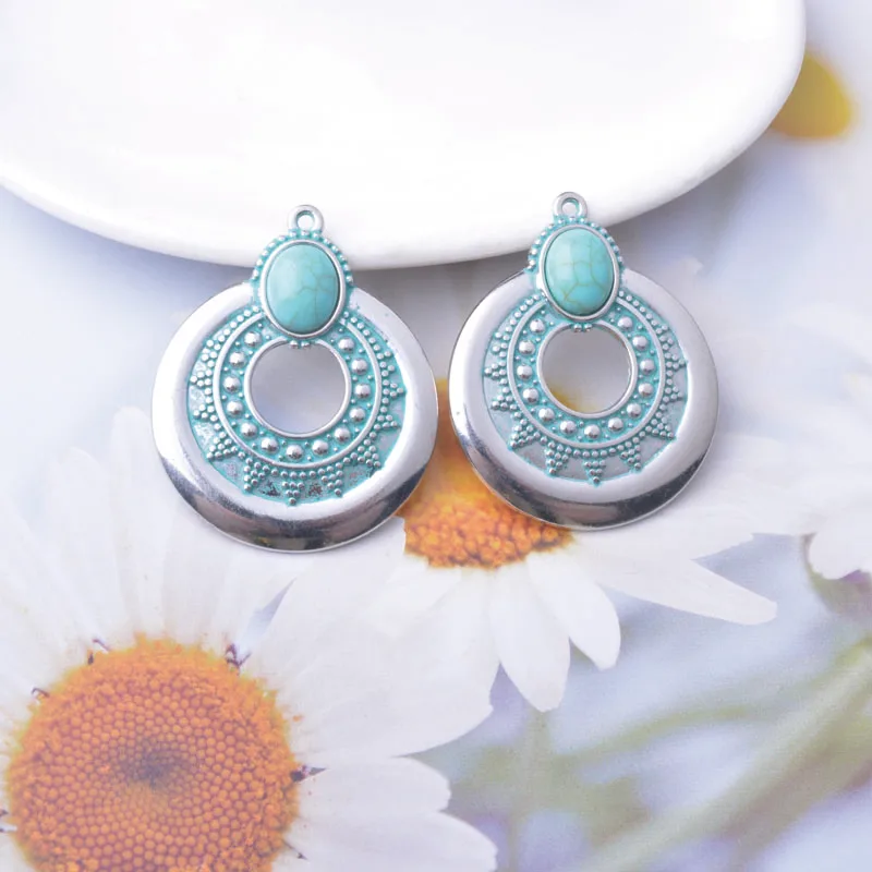 10 Stück/Lot Legierung Retro Silbergrün Anhänger Bohemian-Stil Schmuckzubehör für Damen – Detail 7