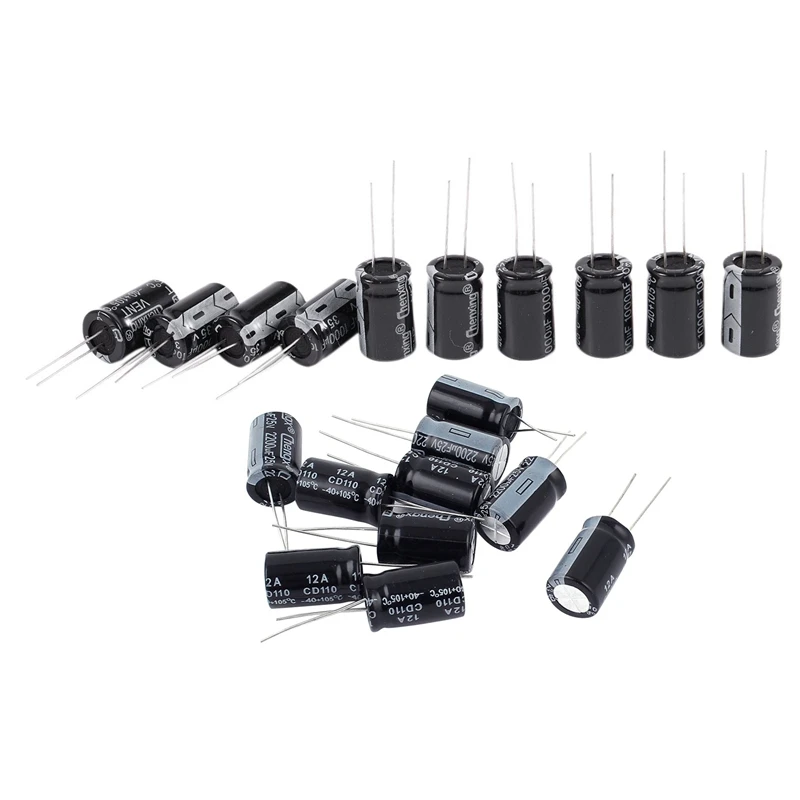 Retail 20Pcs 105C Radial Lead Electrolytic Capacitor 13Mm X 20Mm - 10Pcs 35V 1000Uf & 10Pcs 25V 2200Uf