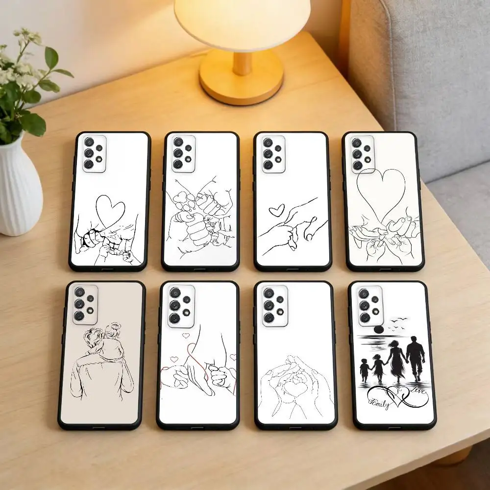 

Mom Daughter Son Dad Hold Hands Phone Case For Samsung Galaxy A73,A72,A71,A70,A53,A52,A51,Soft Silicone Black Cover