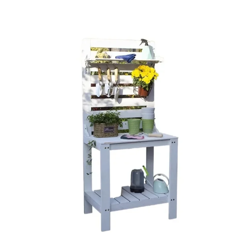 Outdoor planting workbench Solid wood succulent floral tool storage shelf Balcony gardening table Operating table