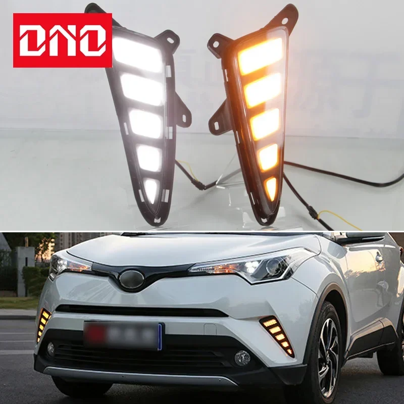 

Car LED DRL 12V Daylights For Toyota C-HR CHR 2016-2018 Yellow Turn Signal Daytime Running Headlamps Auto Driving Lamp Foglamps