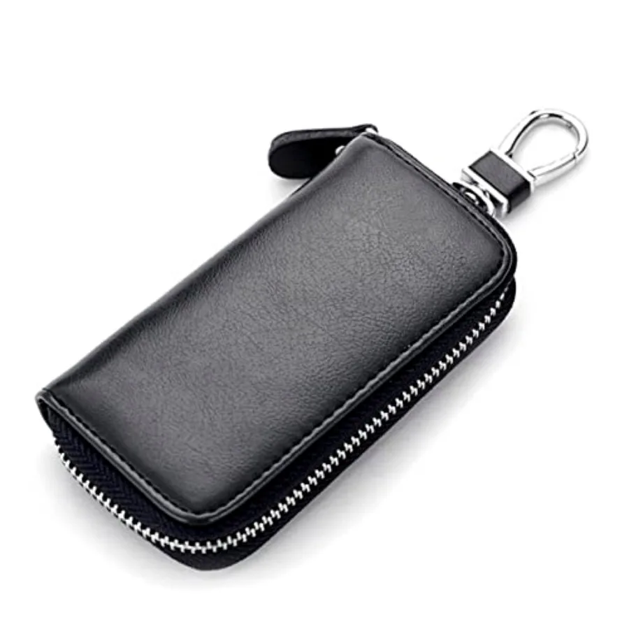 

WESTONETEK Unisex Mens Womens Premium Leather Car Key Holder Bag Keychain Case Wallet with 6 Hooks Zipper Closure