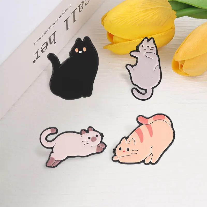 Niedliche Kawaii Cartoon-Katzen-Emaille-Abzeichen, lustige Posen, Anstecknadel, Kpop-Tierliebhaber, ästhetische Metallbrosche für Freunde – Detail 7