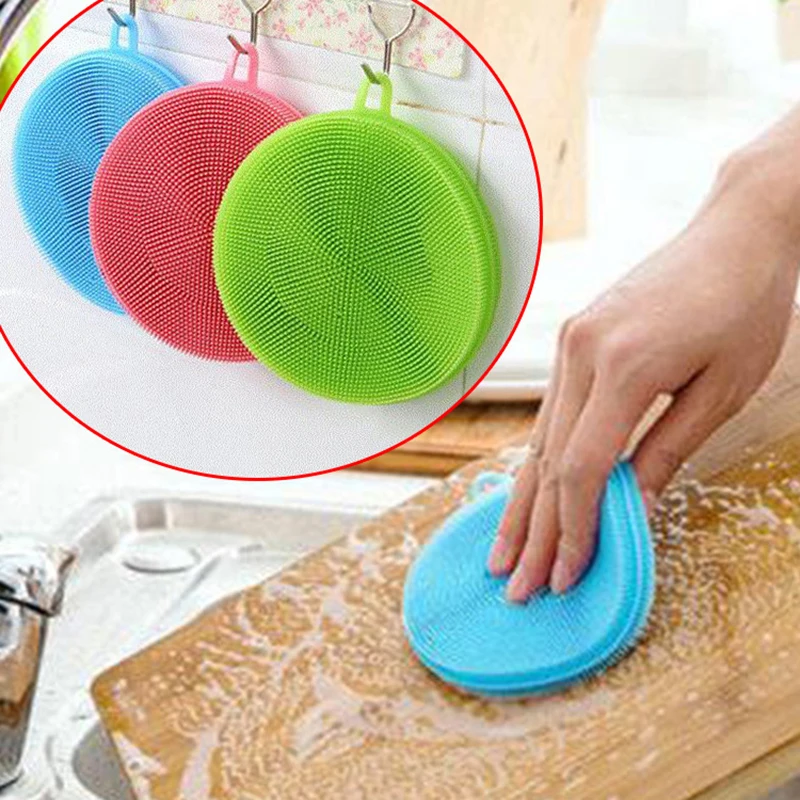 Kitchen Gadgets Round Silicone Magic Cleaning Brushes Washing Fruit Brush Insulation Pad Pot Bowl Cleaner Kitchen Accessories