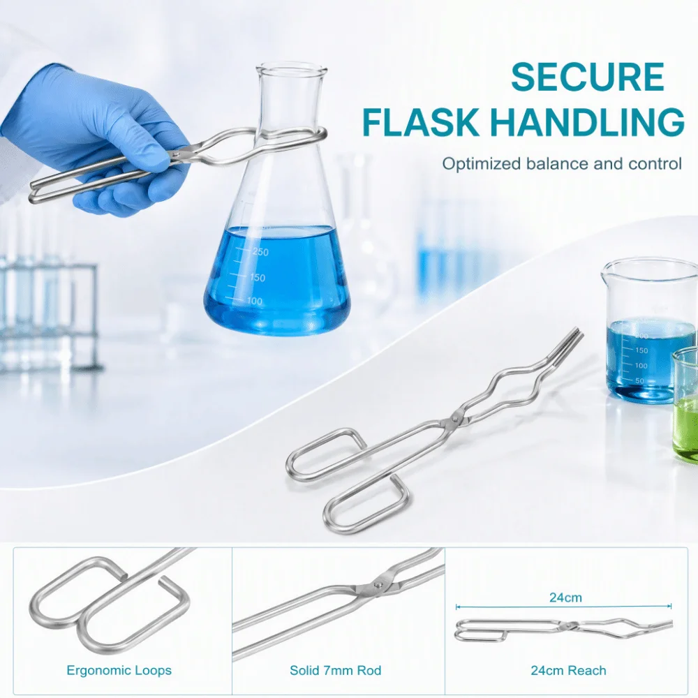 Durable Stainless Steel Crucible Tongs 24cm Professional Forceps Clamp Holder Pliers Laboratory