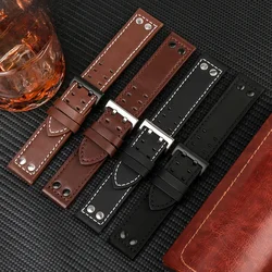 Double Hole Watchband for Hamilton Watch Strap Genuine Leather Cowhide Steel Special Buckle Men's Khaki Jazz Eternal 20 22mm