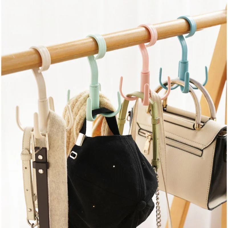 360°Rotatable 4‑Prong Hanger Hook Multifunctional Closet Organizer for Scarf Belt Bag Hat Storage Hanging Rack