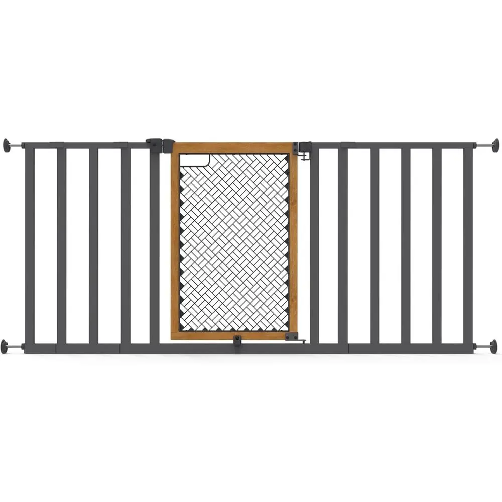 

Extra Wide Safety Pet & Baby Gate, 30-60 Wide, 26 Tall, Hardware or Wall Mounted, Oak Stained Wood & Metal