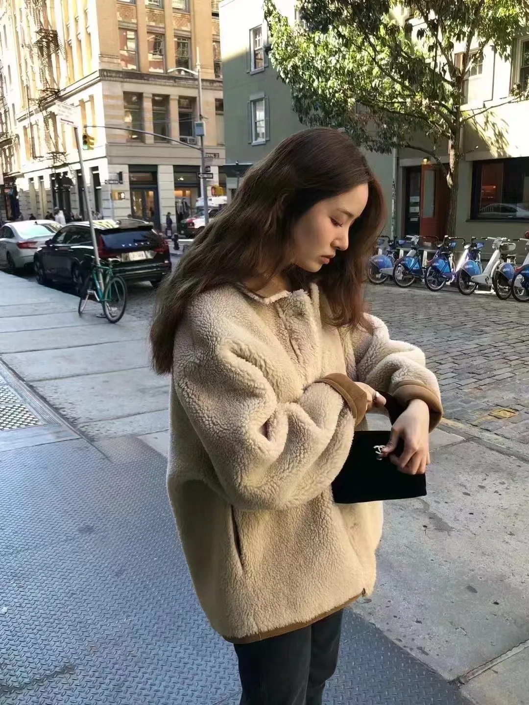 ملابس على الوجهين من فرو الضأن Jaet معطف نسائي عتيق فضفاض من الفرو والجلد متكامل بوابة Dongda OUCE معطف طويل للدفء #3