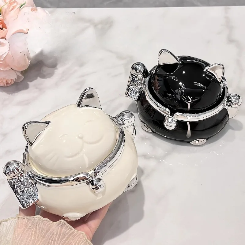 High End Luxury Appeal, Wealth Cat Ashtray, High-end Modern with Lid, Anti Fly Ash Living Room, High-end Atmospheric Ashtray