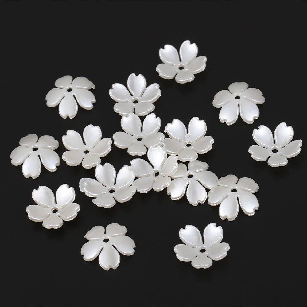 50-100pcs 15mm ABS Flowers Imitation Pearl Material Loose Beads Caps for DIY Bracelets Necklaces Jewelry Making Supplies