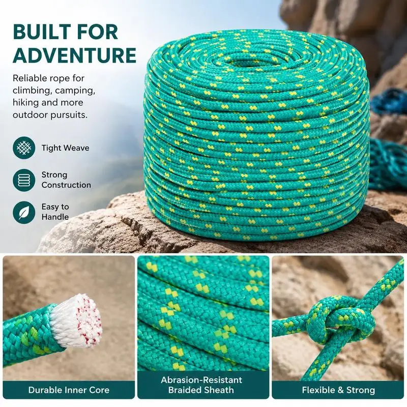 Corde marine tressée en polypropylène, 10 mm × 25 m, verte, pour amarrage de bateau, offrant une excellente résistance à l'abrasion et à la corrosion chimique, idéale pour l'amarrage de voiliers et de yachts, la fixation de kayaks, le camping en plein air et les applications de fixation pour la pêche.