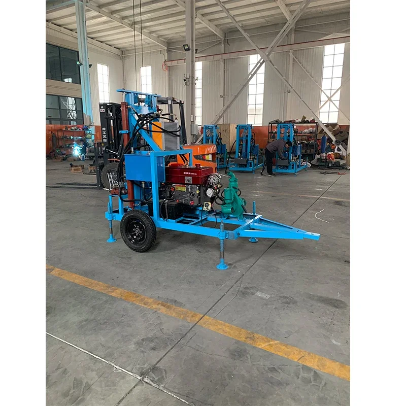 Powerful 32HP Diesel Engine Hydraulic Water Well Drilling Rig Machine With Wheel Trailer