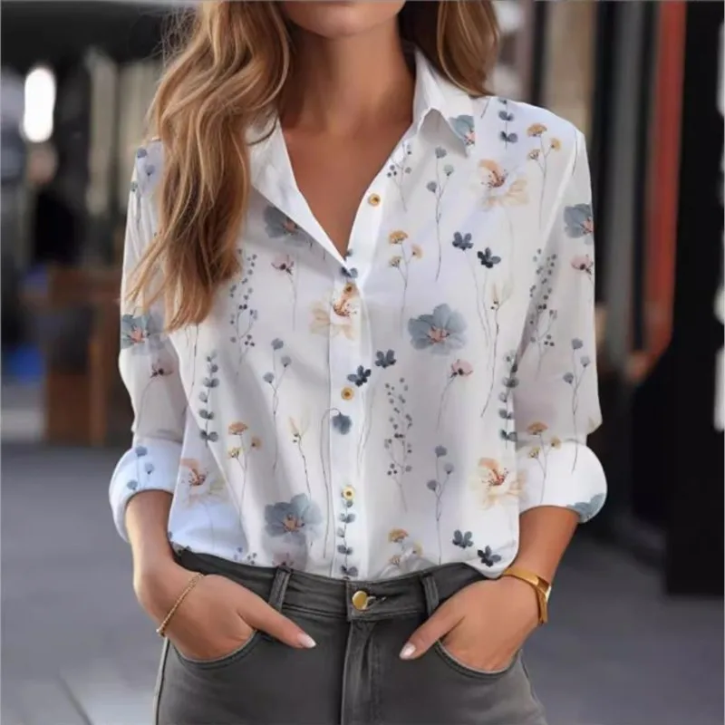 

Leisure Loose Long Sleeved Autumn Print Western-style Reduced Shirt Women's Lapel Top Blusas Mujer Elegantes Y Juveniles Blouses