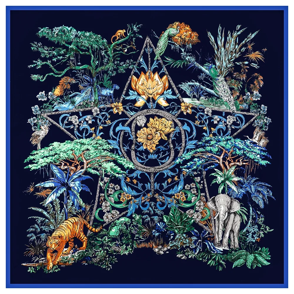 

130 см шелковый шарф женский растительные животные джунглей принт квадратные шарфы голова Echarpes платки обертывания пляжная шаль бандана женские хиджабы