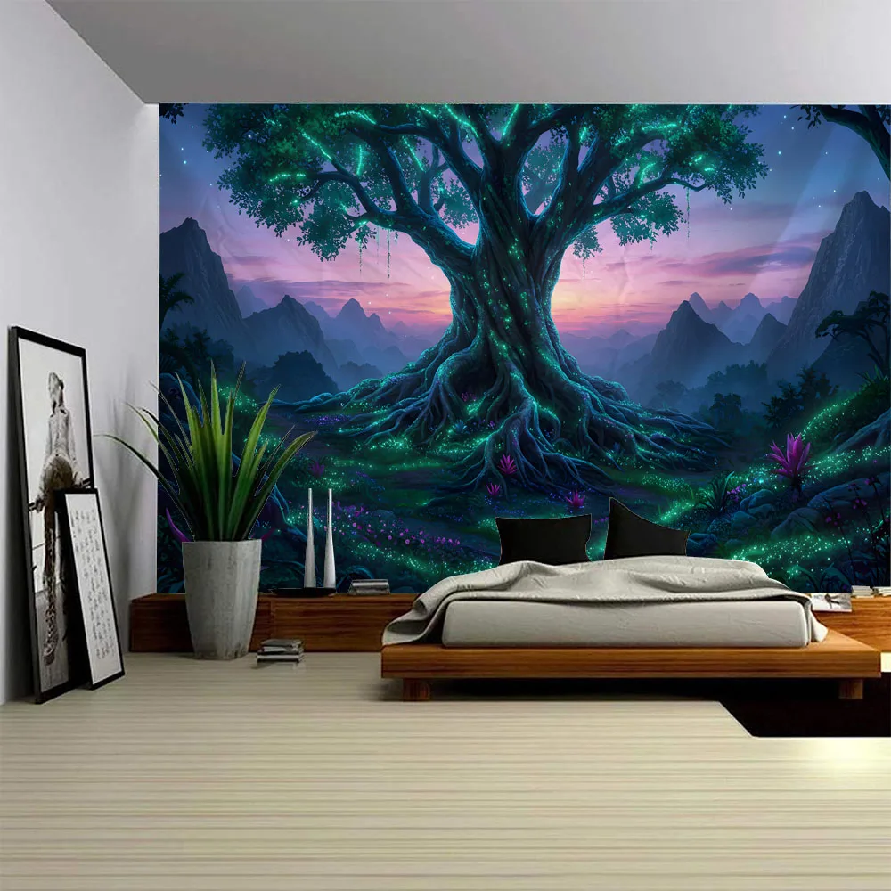 

Magic glowing tree tapestry fairy tale treehouse living room sofa background wall decoration trendy room embellishment blanket