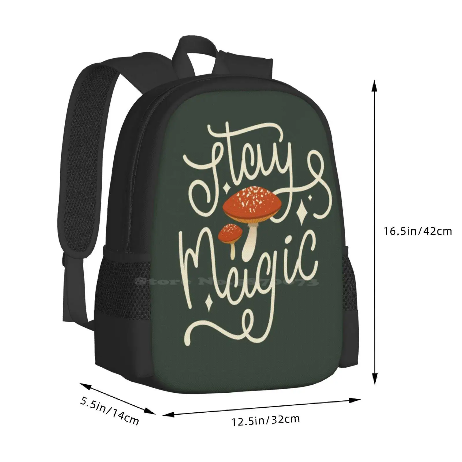 Stay Magic Bag mochila para hombres, mujeres, niñas, adolescentes Stay Magic Mushroom Red Toadstool Hippie Hand Lettered Hipster Nature