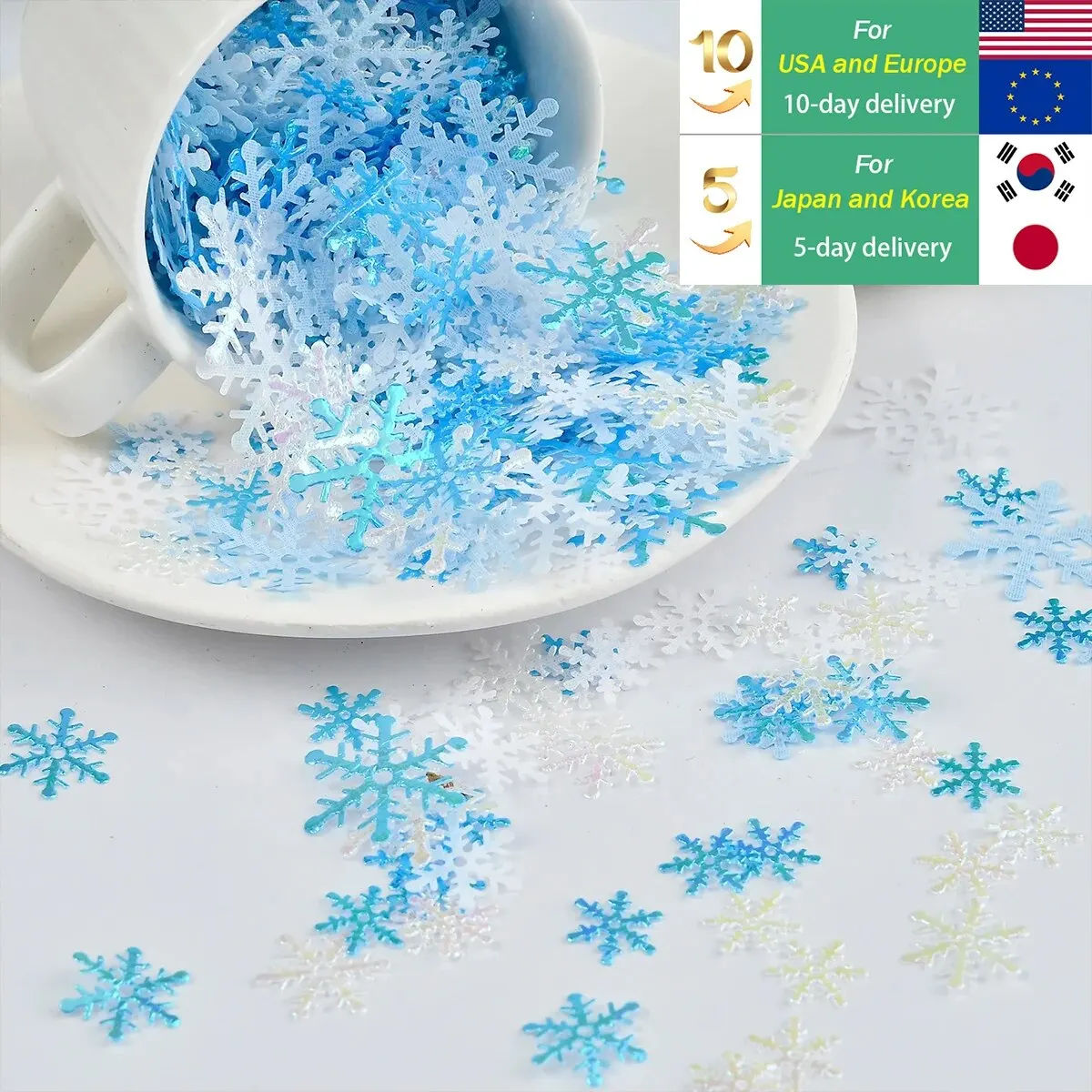 Christmas Decoration Non-woven Fabric Snowflake Blue and White Multi-size Mixed 500pcs