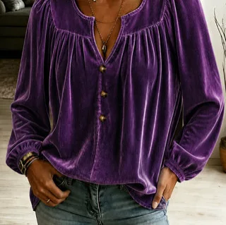 Anno's New 2026 Women's Collection Features A Velvet Button-up Top With An Asymmetrical Design And [unk]ruched[unk] Detailing