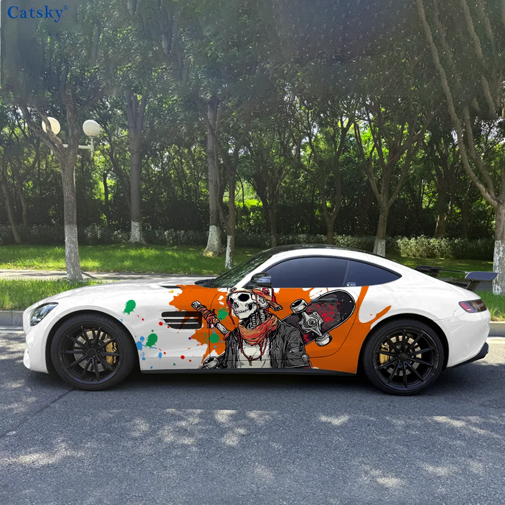 

Модный скелет, скейтборд, автомобиль, виниловые наклейки, самоклеящаяся наклейка из ПВХ, подходит для грузовиков, внедорожников, декор, автоаксессуары, подарок