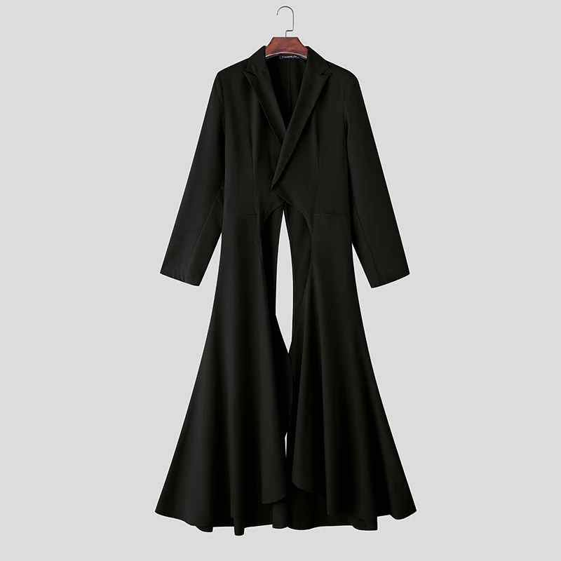 INCERUN Men Irregular Blazer Solid Color Lapel Long Sleeve Long Style Blazer Men Streetwear Male Suit Fashion Thin Coats S-5XL