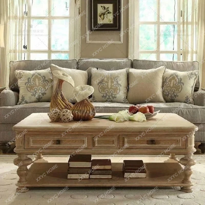 L Country Style Solid Wood Combination  Living Room Vintage Look with Drawers Square