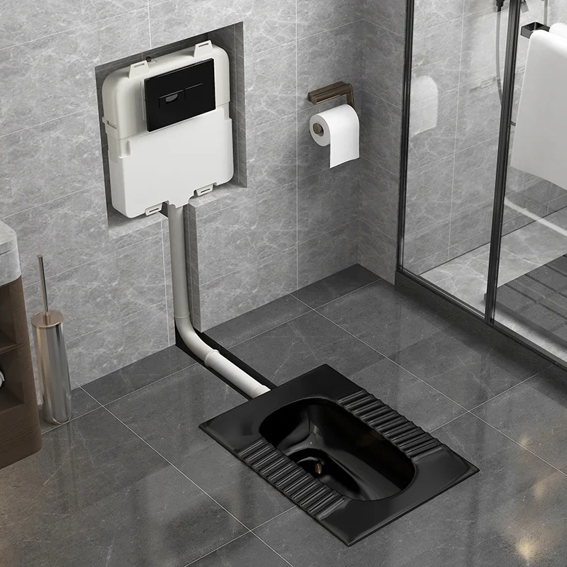 Nordic style creative black toilet with hidden water tank and automatic induction flushing, floor-to-ceiling embedded design