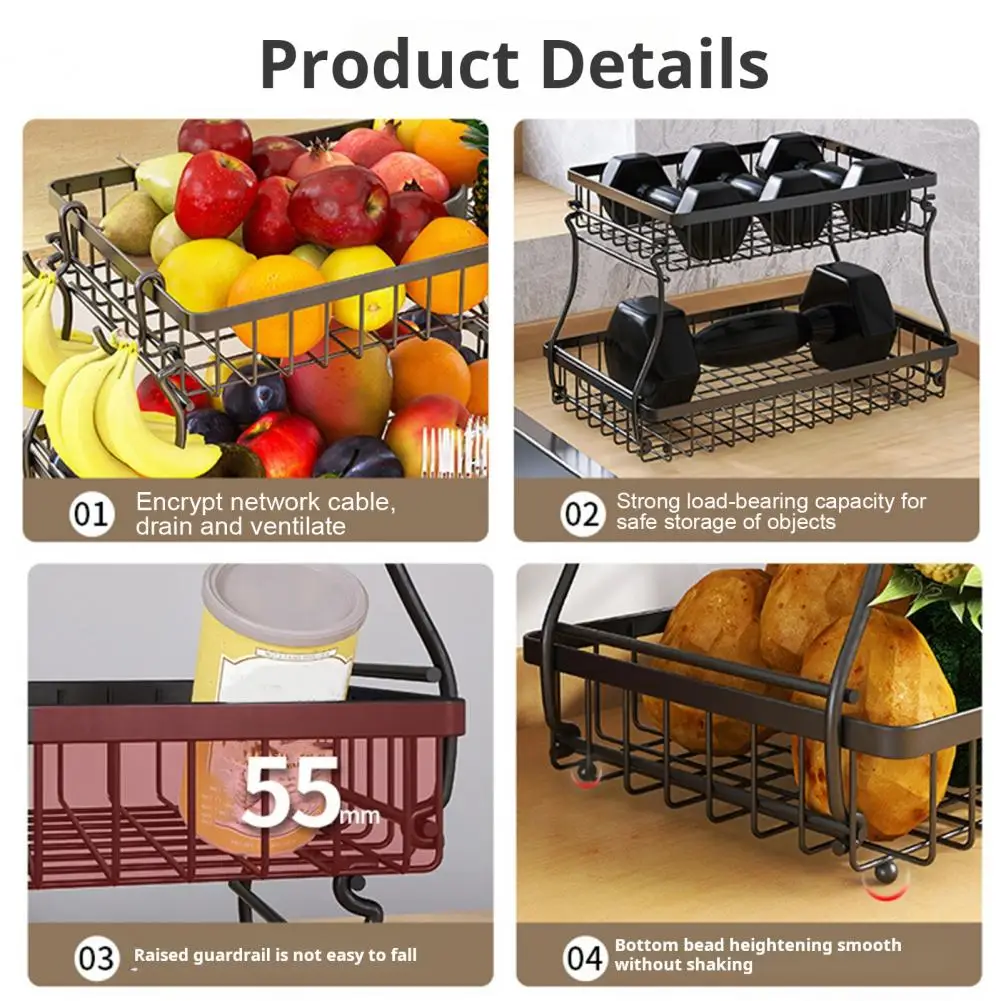 

Fruit Holder Rust-resistant Fruit Organizer Rectangular Metal Fruit Bowl with Detachable Hooks for Kitchen Storage for Home