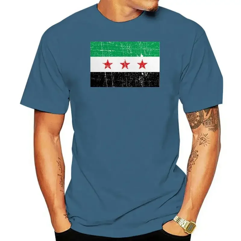 SYRIA 100% bawełna z krótkim rękawem topy z okrągłym dekoltem koszule SYRIAN NATIONAL COALITION DISTRESSED LOOK FLAG męski T SHIRT obszerna koszulka