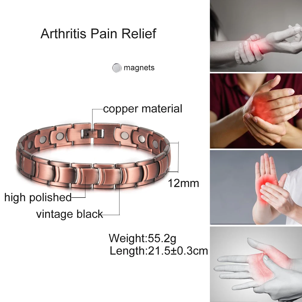 Vinterly Magnetic Pure Copper Bracelet Men 12mm Wide Wristband Metal Magnet Therapy Hand Chain Link Health Energy Male Jewelry