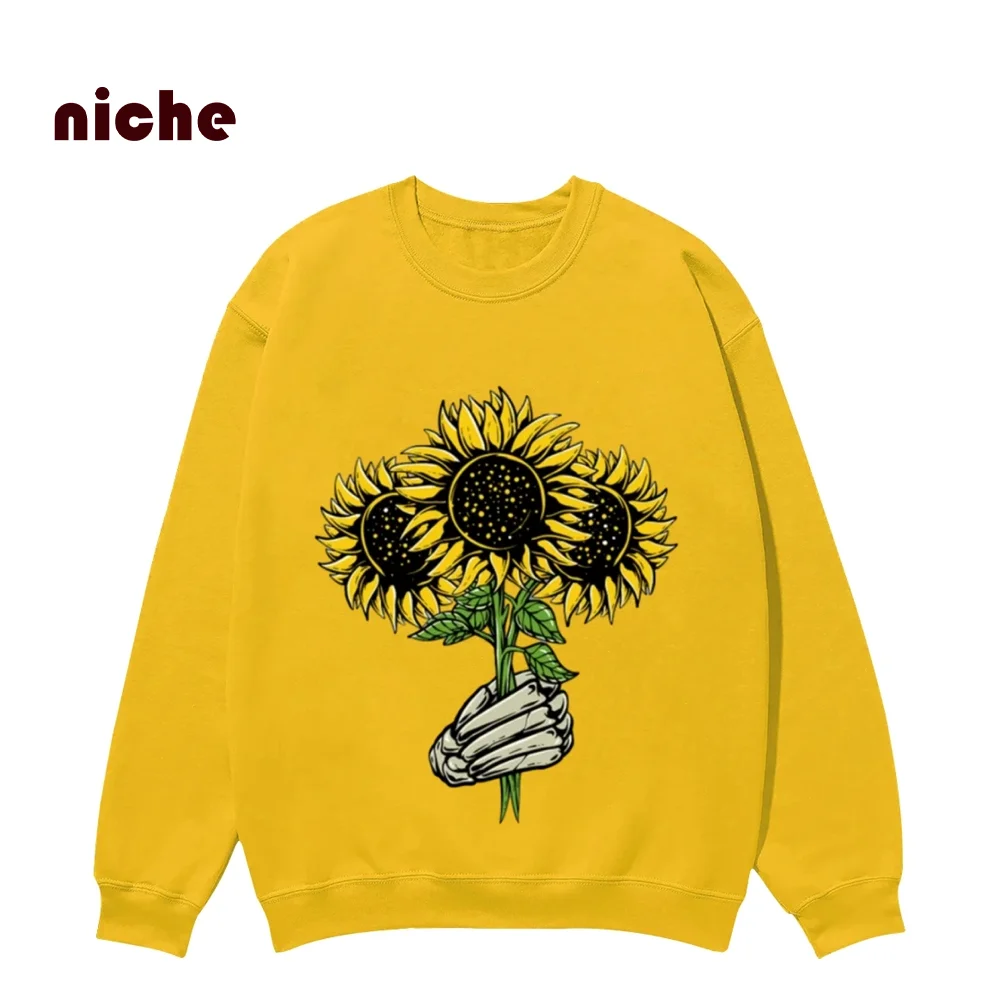 Sunshine Sunflower Graphic Print Hoodie Pure Cotton Soft High Quality Round Neck Casual Loose Shoulder New Sweatshirt