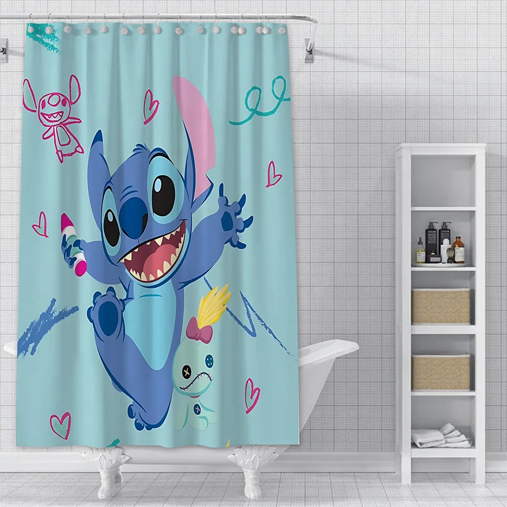 Hot Cartoon S-Stitch Love Big Eye Cute Shower Curtain Waterproof Polyester Fabric Paint Colorful Bath Curtains Curtain With Hook