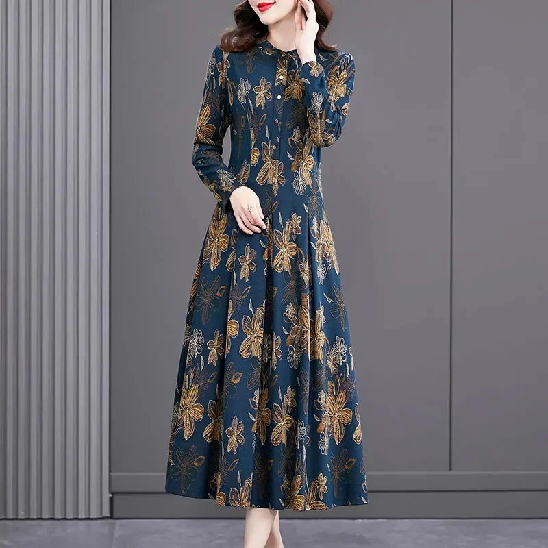 Authentic Roman Cotton Noble Lady High end Spring Autumn  New Long sleeved Dress for Women's Western Style Medium length Dress