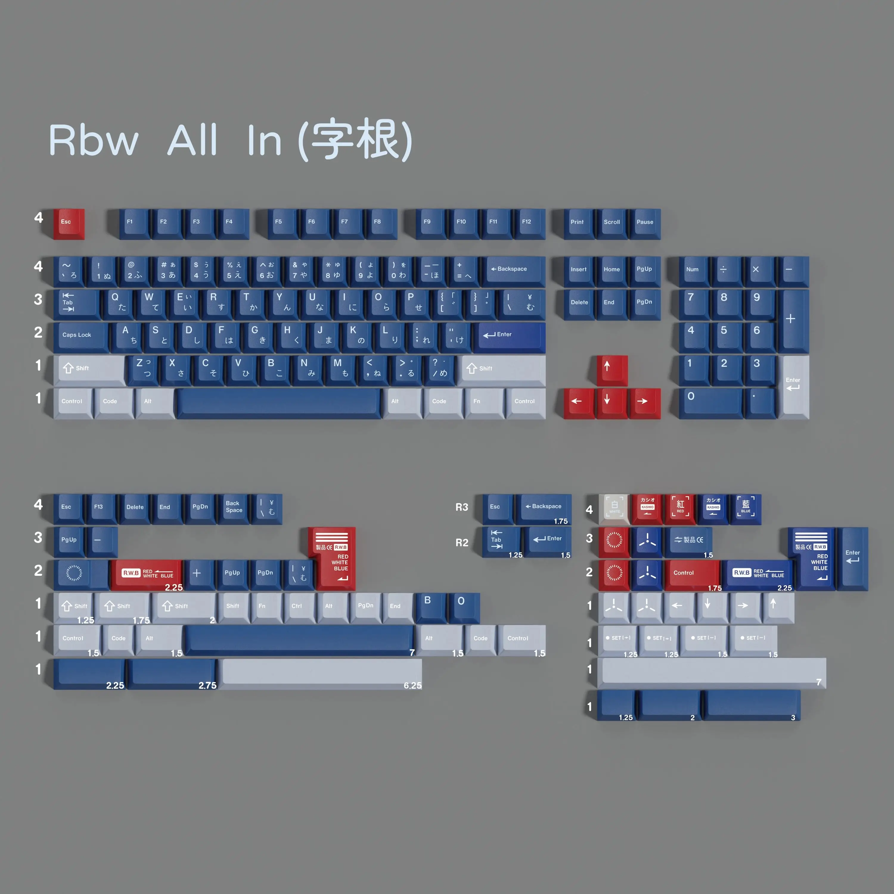 PBT Keycaps RWB Keycap Cherry Profile Dye Sublimation Blue Red Key Cap For MX Keyboard GH60 F75 F99 RK84 GMK67 87 96
