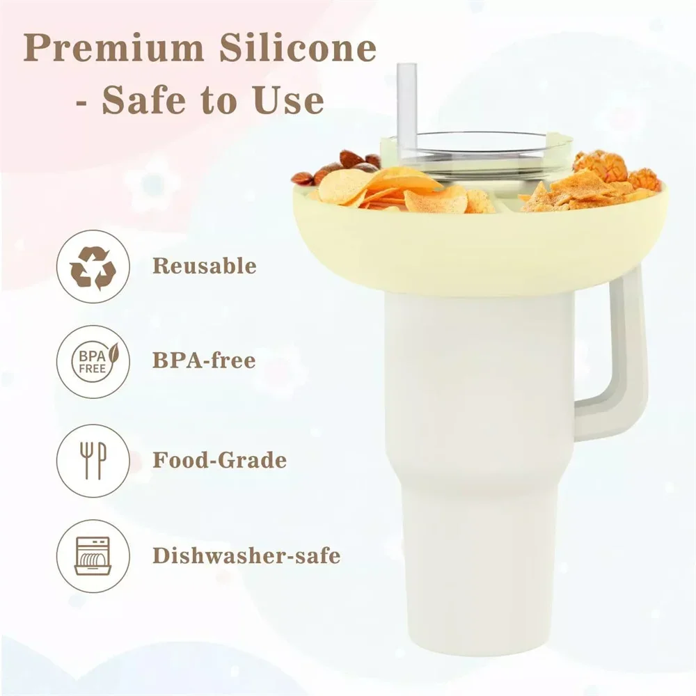 Silicone Snack Bowl - Durable & Reusable, Perfect Fit for Stanley 40 Oz Tumbler with Easy-Grip Handle, Versatile Cup Accessories