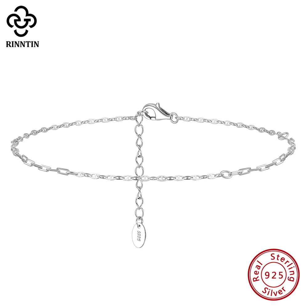 Rinntin Simple Mariner & Paperclip Chain Anklet S925 Silver Minimalism Foot Bracelet for Women Summer Ankle Straps Jewelry SA83