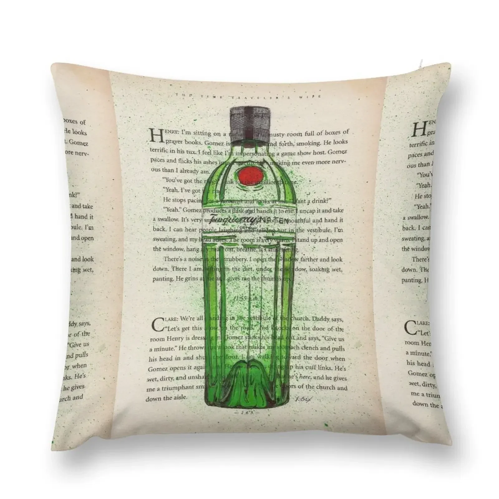 Tanqueray 10 Gin Bottle Painting / Illustration onto Vintage Book Page , Gin Print, Gin Gifts & Wall Art, Boozy Art Throw Pillow