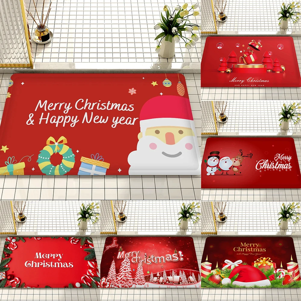 Fußmatte mit Weihnachtsmotiv, festliche Muster wie Geschenke, Weihnachtsmütze, Süßigkeiten, rutschfest, langlebig, Eingangsteppich, Innen- und Außenbereich, Heimdekoration
