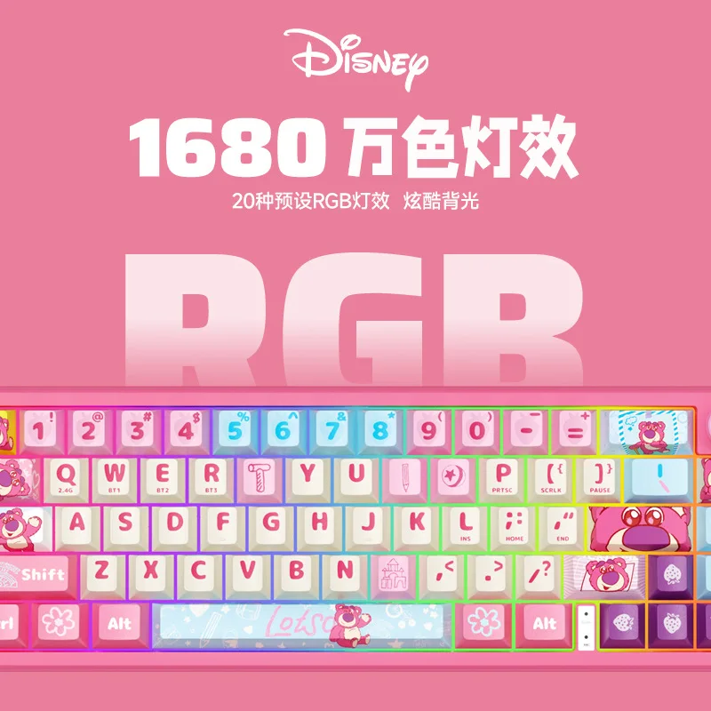 kawaii Anime Cartoon Lotso Wireless Mechanical Keyboard 20 Kinds of Colorful Lighting Gaming Keyboard 66 Keys RGB Light Numpad