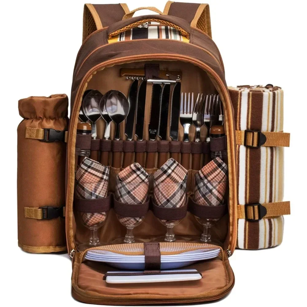 

Picnic Backpack Bag for 4 Person with Cooler Compartment, Wine Bag, Picnic Blanket (45"x53") Picnic Backpack Bag